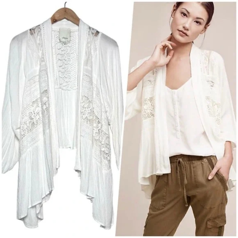 Elevenses Anthropologie Woman Kenepa White Lace Kimoni Cardigan Sz XS